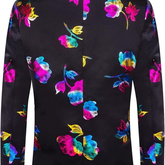 Men's Luxury Floral Blazer - Slim Fit Shawl Lapel Tuxedo Jacket for Parties - Picture 2 of 7